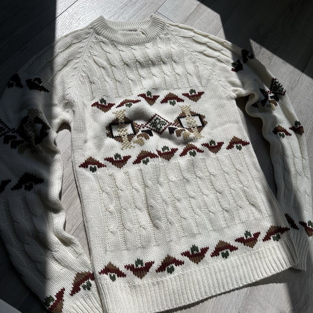 Chunky Cable Knit 70s Cozy Acrylic Sweater NWOT Duck Size MT Mens Silton